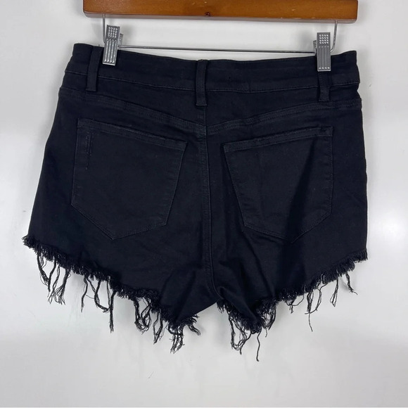 KanCan Black Distressed Raw Frayed Hem High Rise Denim Shorts Women's - Picture 4 of 10
